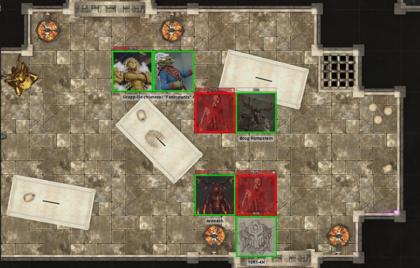 The first combat of the session was against some Boneguards in the mortuary.